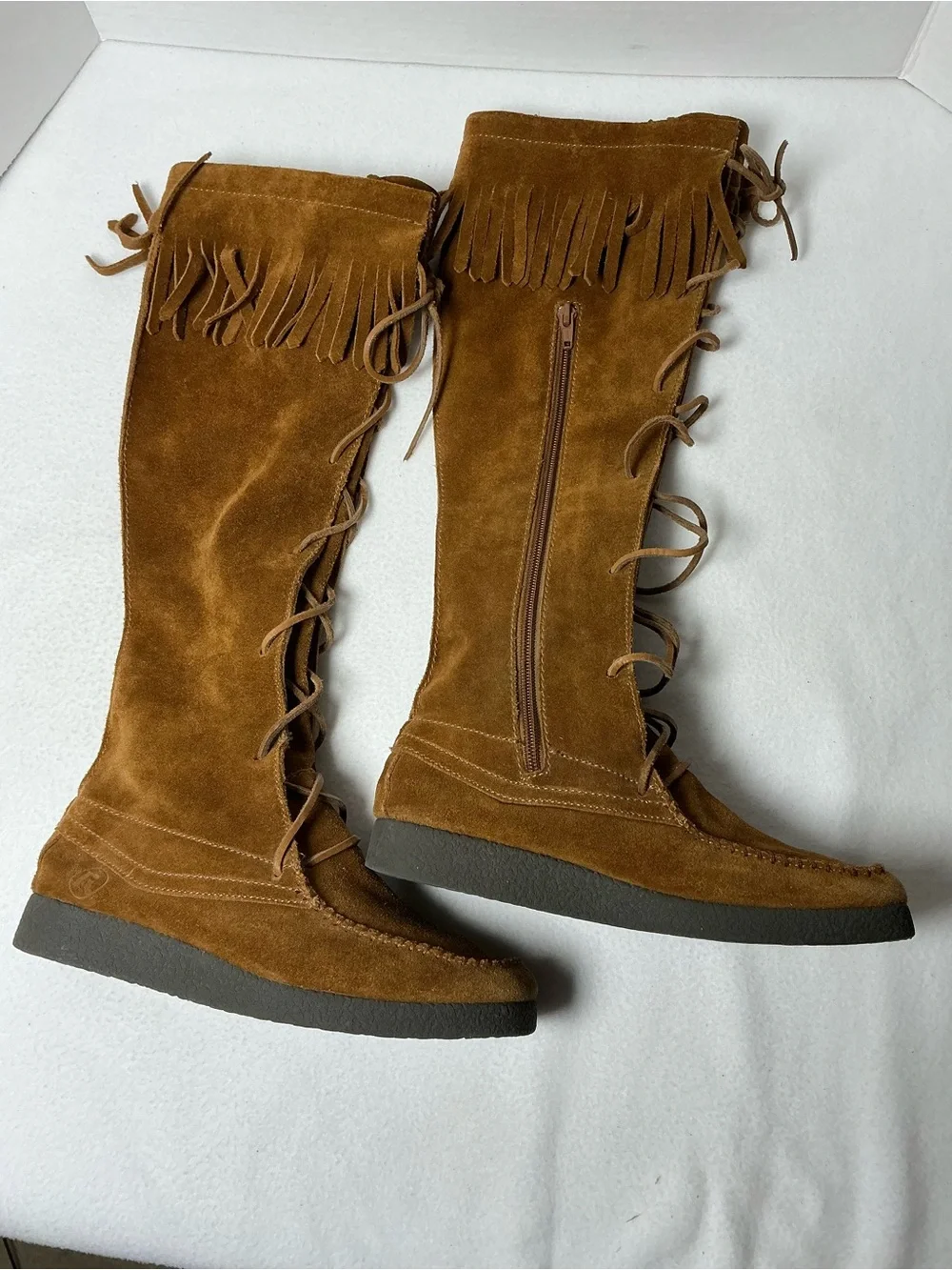 Report Dingo Brown Suede Leather Tall Lace Up Fringe Boots 6.5